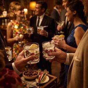 Mid Century Floral Beverage Set | 7 Glasses + Matching Tray